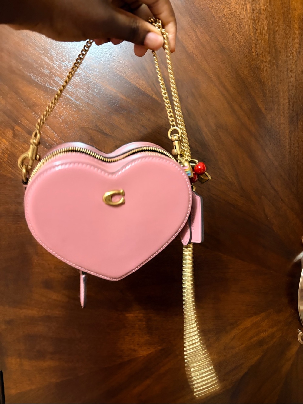 Coach Pink Heart-Shaped Mini Crossbody with Gold Chain